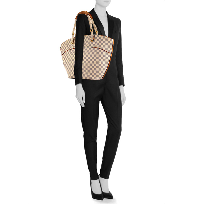 Louis Vuitton shopping bag in azur damier canvas and natural leather - Detail D1