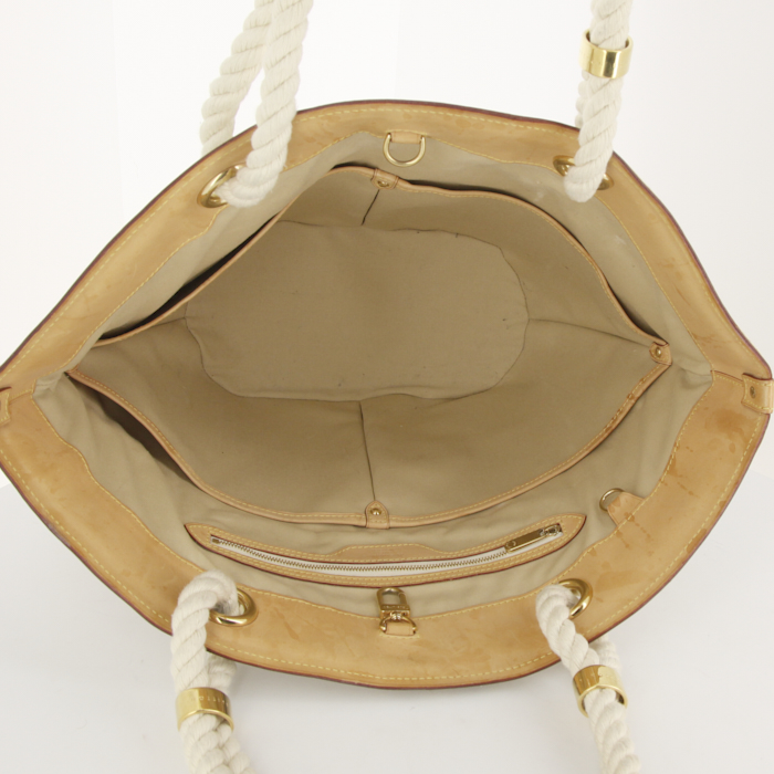 Louis Vuitton shopping bag in azur damier canvas and natural leather - Detail D2