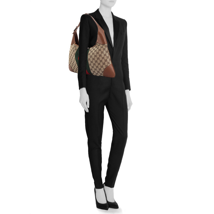 Bolso de mano Gucci en lona monogram beige y cuero marrón - Detail D1