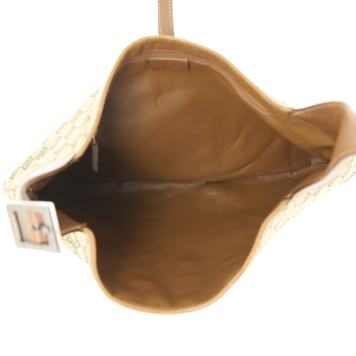 Gucci handbag in beige logo canvas and brown leather - Detail D2