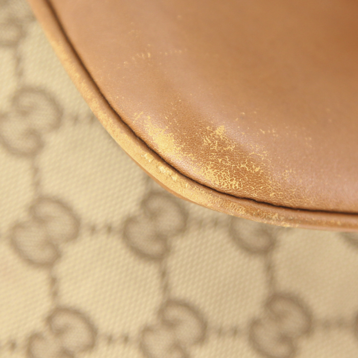 Bolso de mano Gucci en lona monogram beige y cuero marrón - Detail D4