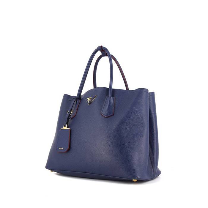 Authenticated used Prada Saffiano Double Bn2775 Women's Canvas,Leather Handbag,Shoulder Bag Beige,Blue, Adult Unisex, Size: (HxWxD): 24.5cm x 33cm x