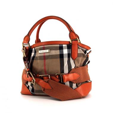Burberry handbag in beige and orange Haymarket canvas and orange leather