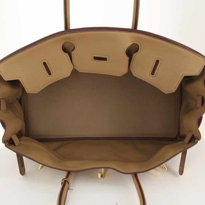 Bolso de mano Hermes Birkin Shoulder en cuero togo beige arcilla - Detail D2