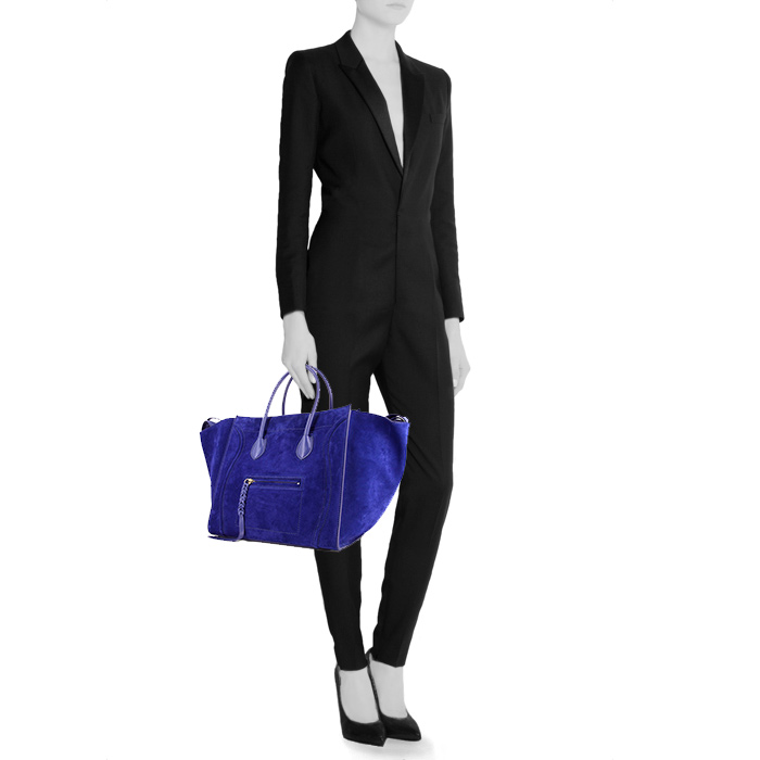 Celine Phantom handbag in electric blue suede and electric blue leather - Detail D1