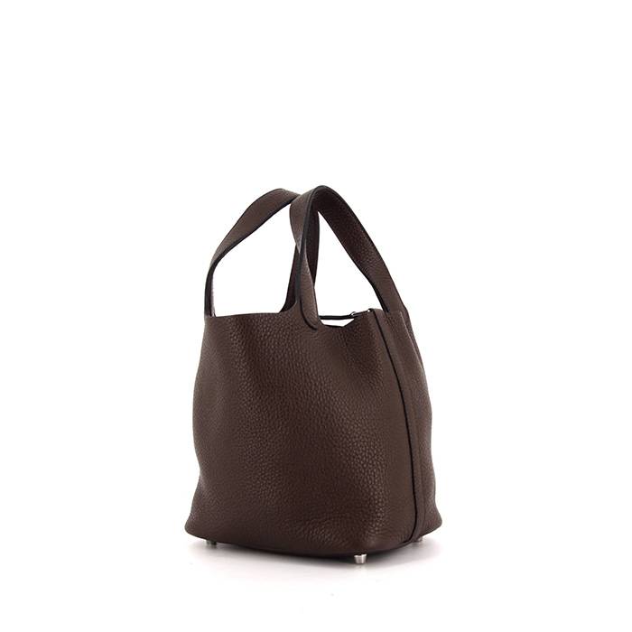 Borsa Hermes Picotin modello medio in pelle togo marrone scuro