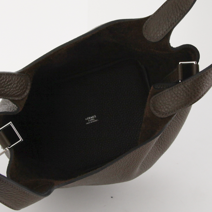 Bolso de mano Hermes Picotin modelo mediano en cuero togo marrón oscuro - Detail D2