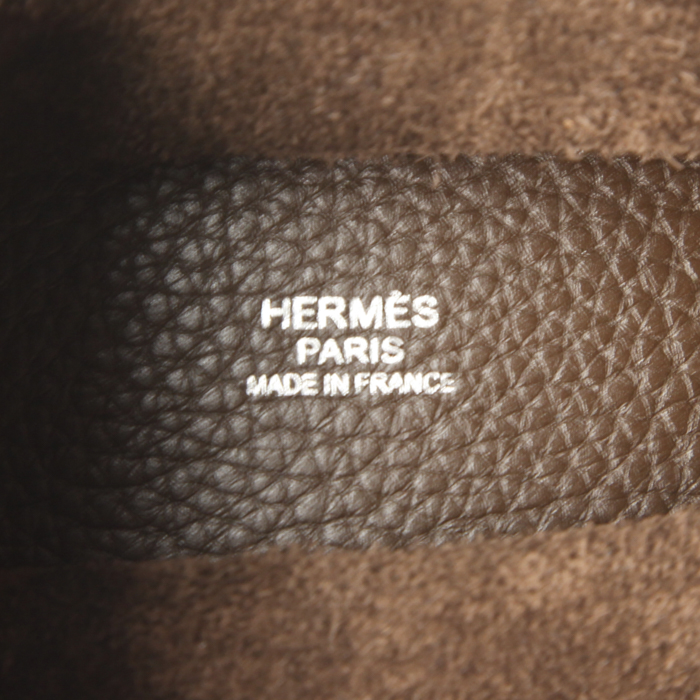 Bolso de mano Hermes Picotin modelo mediano en cuero togo marrón oscuro - Detail D3