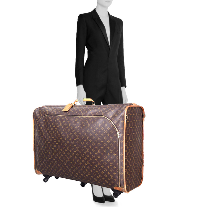 Sac de voyage Louis Vuitton en toile monogram et cuir naturel - Detail D1