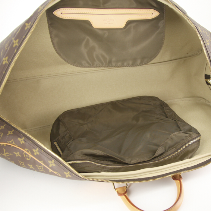 Bolsa de viaje Louis Vuitton modelo grande en lona Monogram y cuero natural - Detail D2