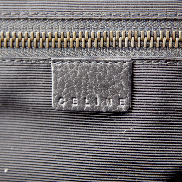 Celine handbag in black and white tweed and black leather - Detail D3