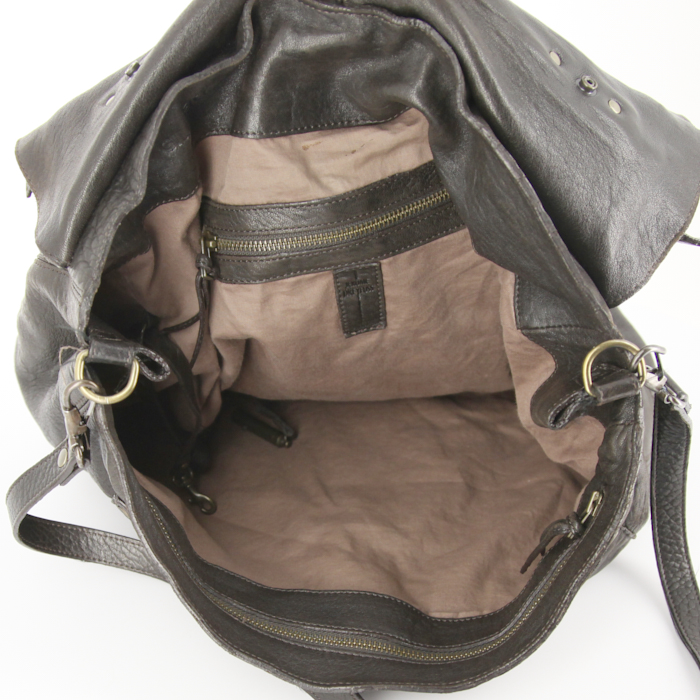 Sac bandoulière Jerome Dreyfuss en cuir marron - Detail D3