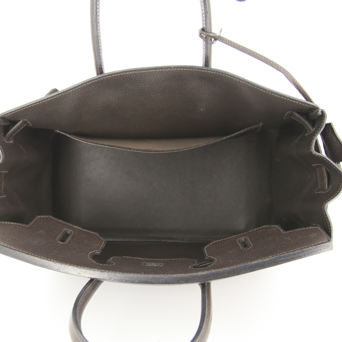 Hermes Birkin 35 cm handbag in brown grained leather - Detail D2