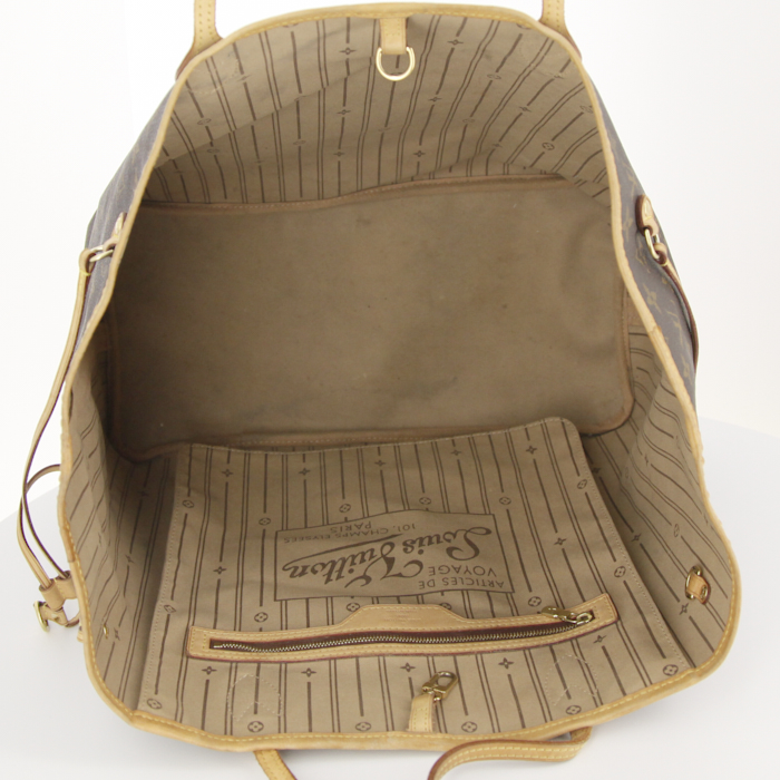 Bolso Cabás Louis Vuitton Neverfull modelo grande en lona Monogram y cuero natural - Detail D2