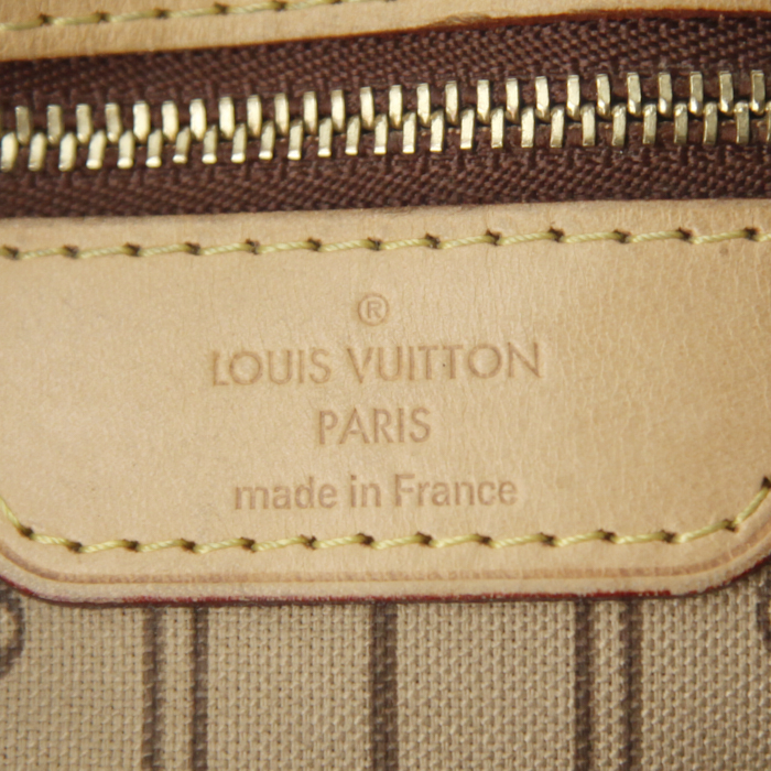 Louis Vuitton Neverfull large model shopping bag in monogram canvas and natural leather - Detail D3