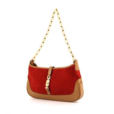 Borsa da spalla o a mano Gucci Jackie in pelle gold e camoscio rosso
