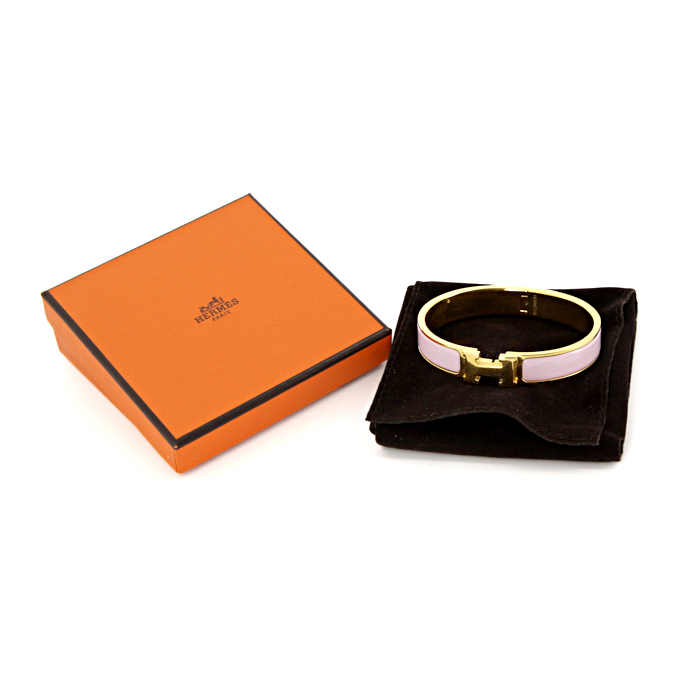 Bracciale apribile Hermes Clic Clac modello medio in oro placcato e smalto rosa pallido - Detail D2