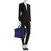 Celine Luggage Mini handbag in black and blue leather and blue suede - Detail D1 thumbnail