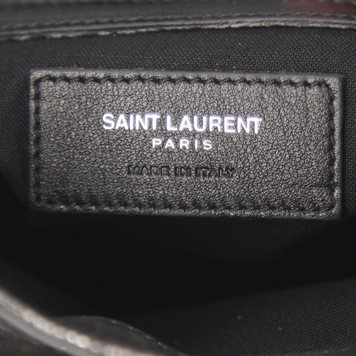 Saint Laurent backpack in silver canvas and black leather - Detail D4