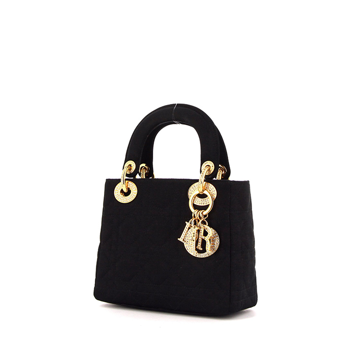 Bolso de mano Dior Lady Dior en satén negro y piedras de fantasía