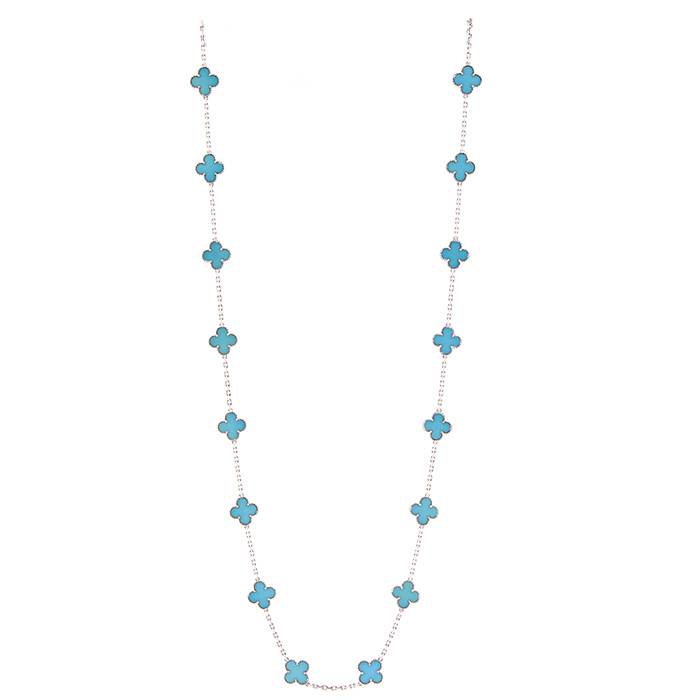VAN CLEEF & ARPELS Turquoise Vintage Alhambra 10 Motifs necklace in white  gold (18K). ref.495339 - Joli Closet