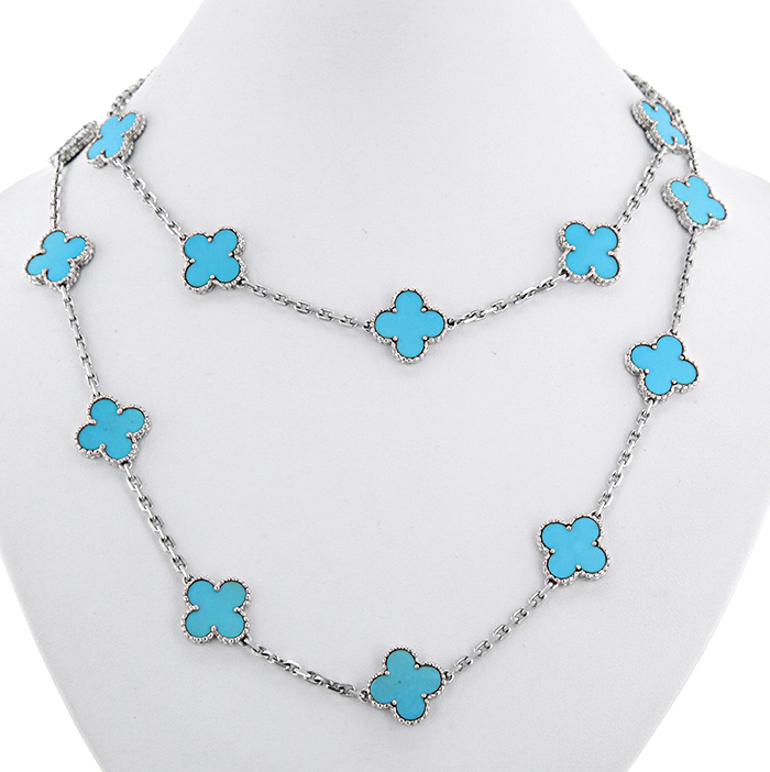 Collar Van Cleef & Arpels Alhambra Vintage en oro blanco y turquesa - Detail D2