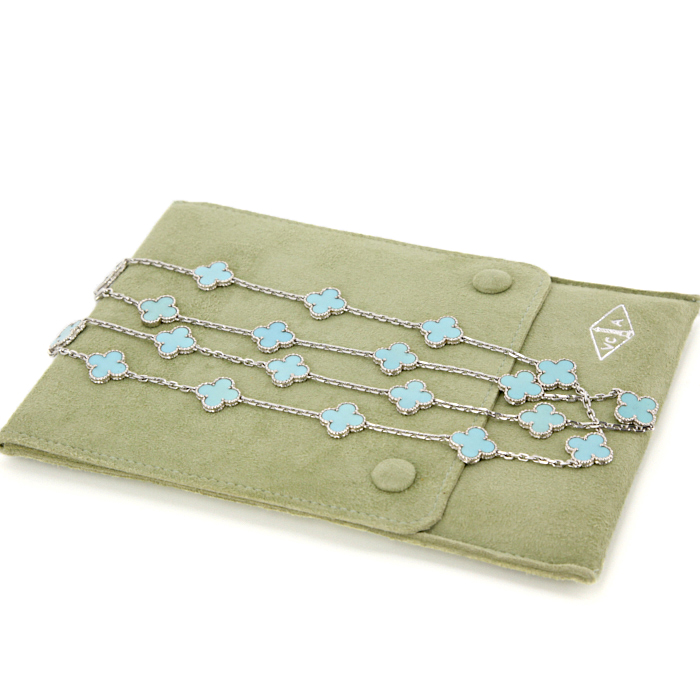 Sautoir Van Cleef & Arpels Alhambra Vintage en or blanc et turquoise - Detail D3