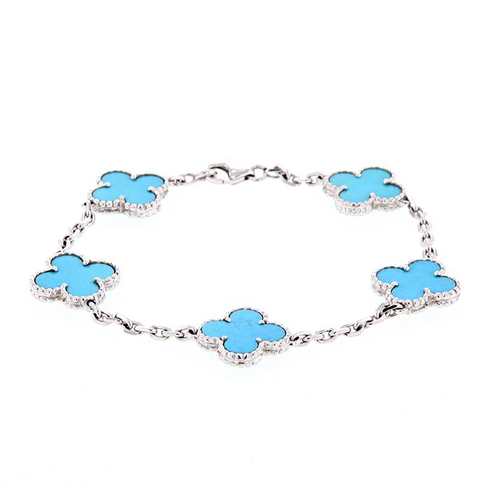 Brazalete Van Cleef & Arpels Alhambra Vintage en oro blanco y turquesa