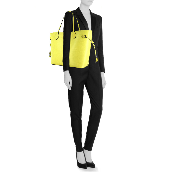 Louis Vuitton Neverfull medium model shopping bag in yellow Lime epi leather - Detail D1