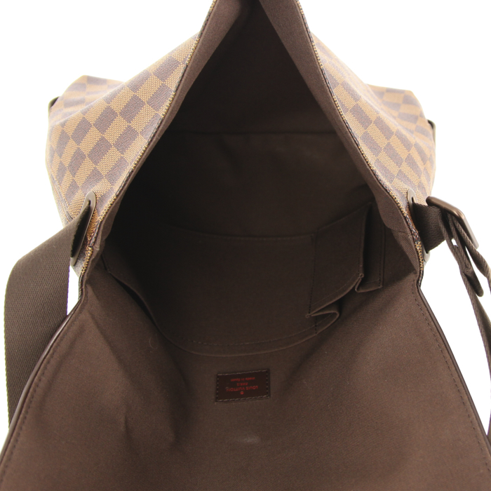Louis Vuitton Brooklyn shoulder bag in ebene damier canvas and brown leather - Detail D2