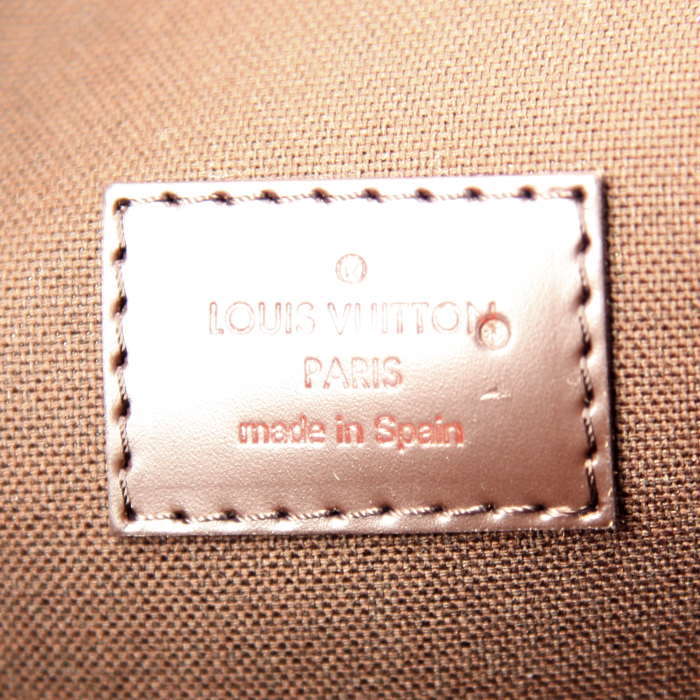 Sac bandoulière Louis Vuitton Brooklyn en toile damier ébène et cuir marron - Detail D3