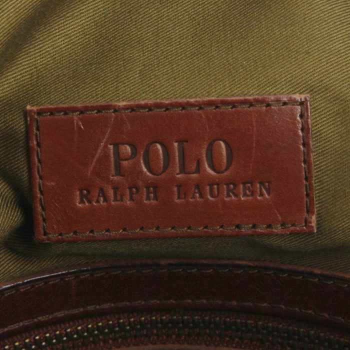 Borsa portadocumenti Ralph Lauren in tela beige e pelle marrone - Detail D3