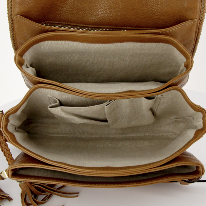 Sac bandoulière Gucci en toile monogram beige et cuir gold - Detail D2