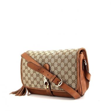 Bolso bandolera Gucci en lona Monogram beige y cuero color oro