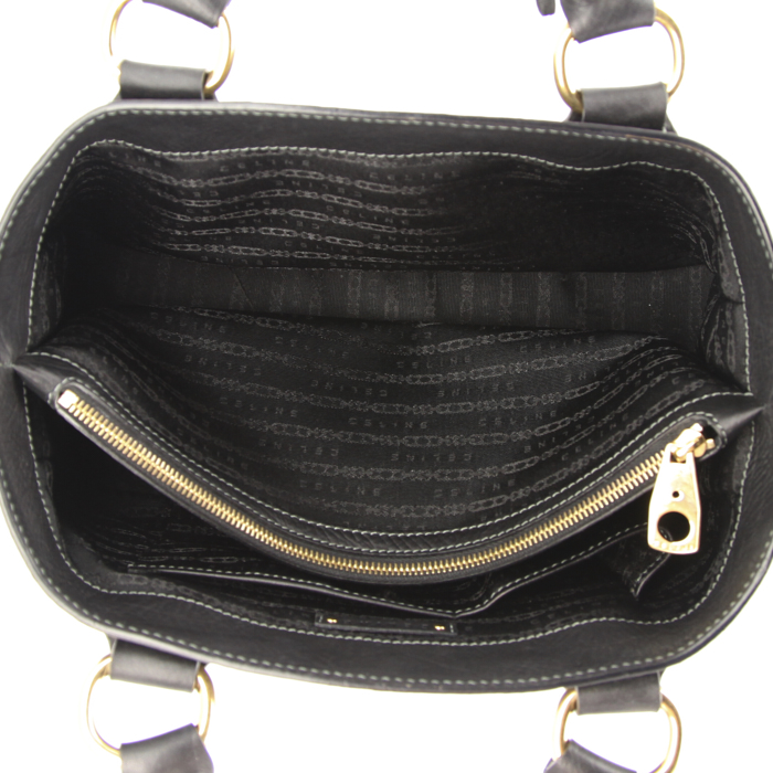 Celine Boogie handbag in black grained leather - Detail D2