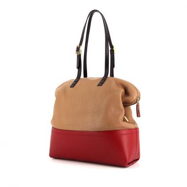 Sac à main Fendi 2Bag en cuir grainé beige et rouge