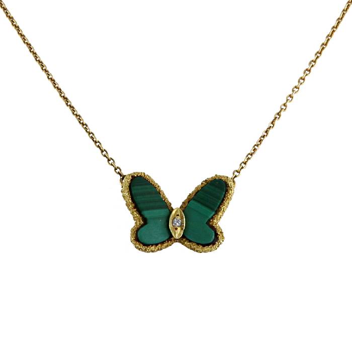 Collar época años 70 Van Cleef & Arpels Alhambra Vintage en oro amarillo,  malachite y diamante