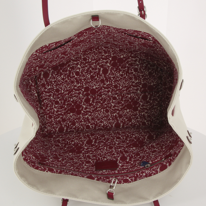 Bolso Cabás Louis Vuitton Cancun en lona beige y roja y cuero rojo - Detail D2