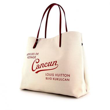 Shopping bag Louis Vuitton Cancun in tela beige e rossa e pelle rossa