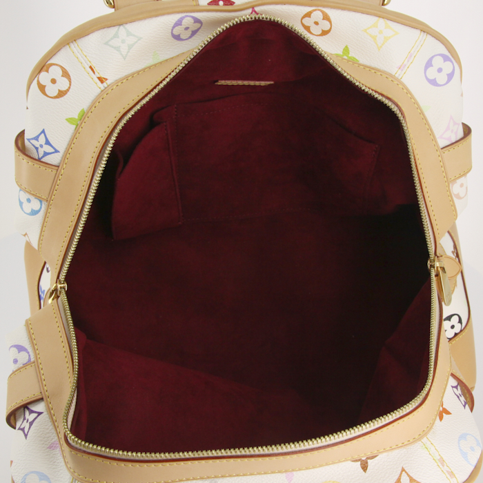 Sac porté épaule ou main Louis Vuitton Claudia en toile monogram enduite multicolore et blanche et cuir naturel - Detail D2