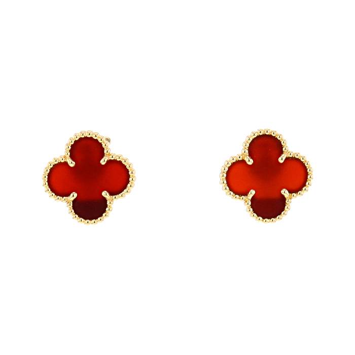 Pendientes Van Cleef & Arpels Alhambra Vintage en oro amarillo y cornalina roja