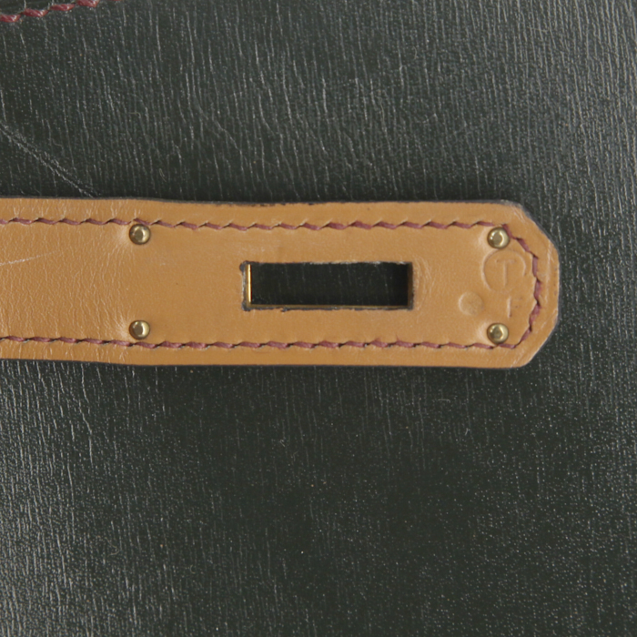 Hermes Kelly 32 cm handbag in beige, green and burgundy tricolor box leather - Detail D5