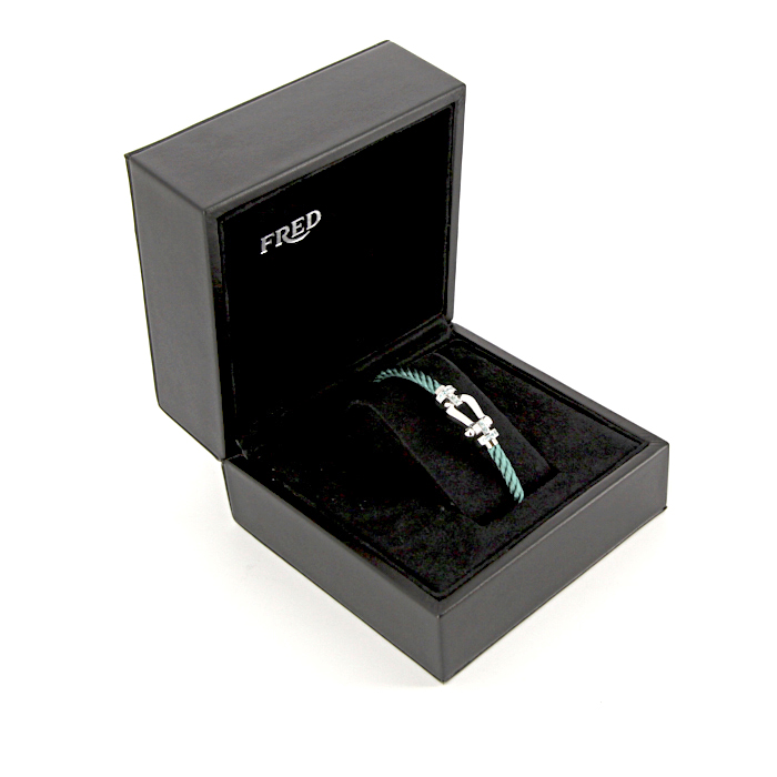 Bracciale Fred Force 10 modello grande in oro bianco,  acciaio e tormaline turchesi - Detail D2