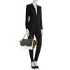 Celine Trapeze medium model handbag in black and white leather and khaki suede - Detail D1 thumbnail