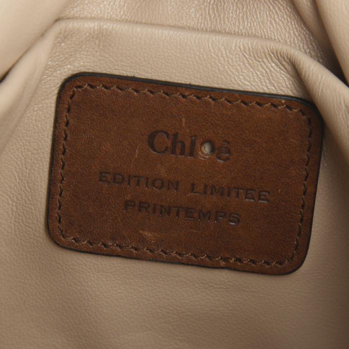 Sac bandoulière Chloé Elsie en cuir beige rouge et marron - Detail D4