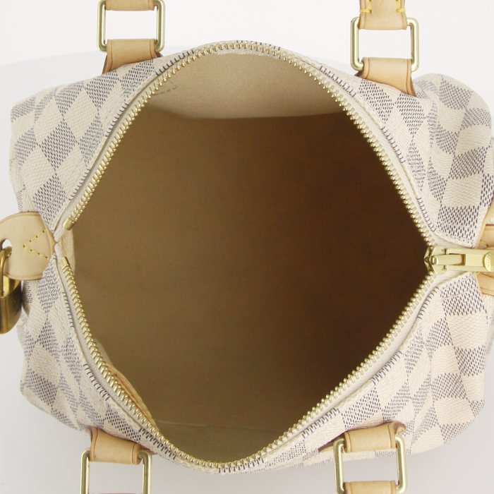 Bolso de mano Louis Vuitton Speedy 25 cm en lona a cuadros azul celeste y cuero natural - Detail D2