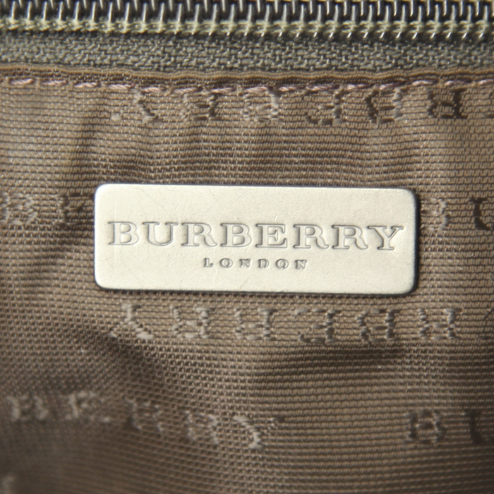 Shopping bag Burberry in tela Haymarket beige e pelle nera - Detail D3