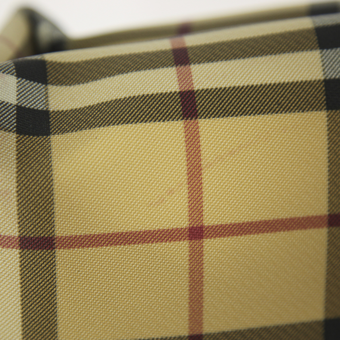 Shopping bag Burberry in tela Haymarket beige e pelle nera - Detail D4