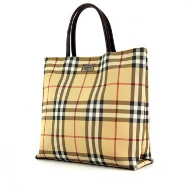 Shopping bag Burberry in tela Haymarket beige e pelle nera