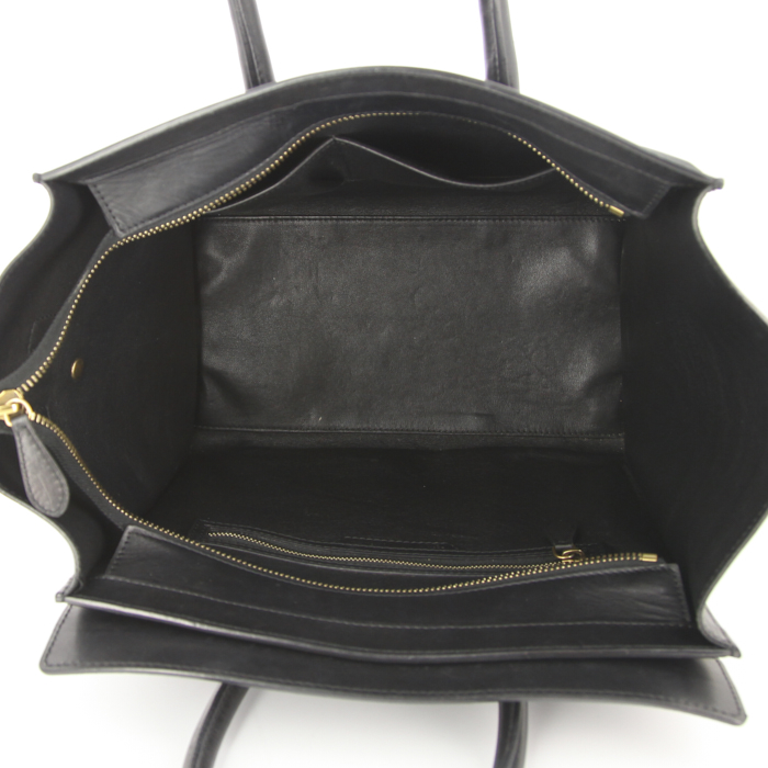 Bolso de mano Celine Luggage en cuero negro y piel de pitón negra - Detail D2
